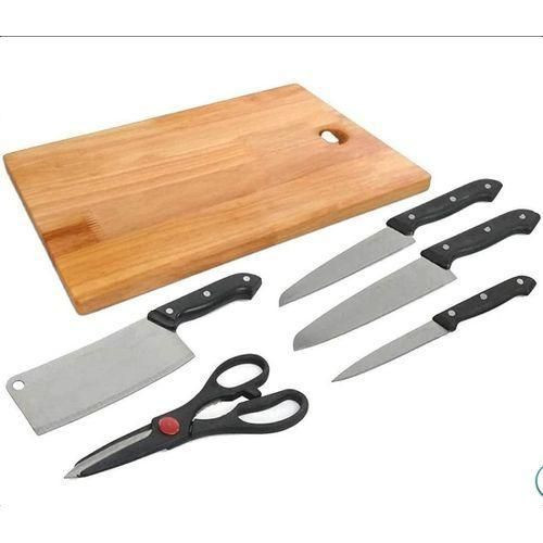 Set of Knives + Small Wooden Shopping Board - Black