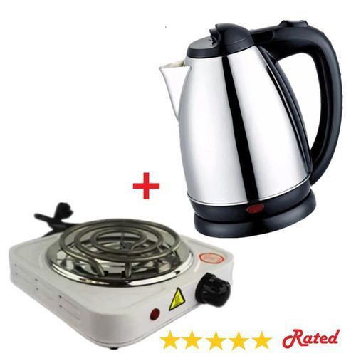 2L Stainless Steel Kettle + Single Electric Coil Cooker - White