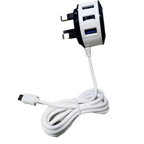 Fast Charger With 3 Usb Ports For Charging Phones And Other Electronic Devices-White