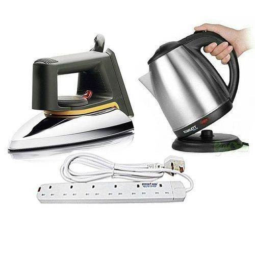 Saachi Bundle of Saachi Flat Iron, Scarlet Kettle,2 litre & 6 Way Extension Cable.