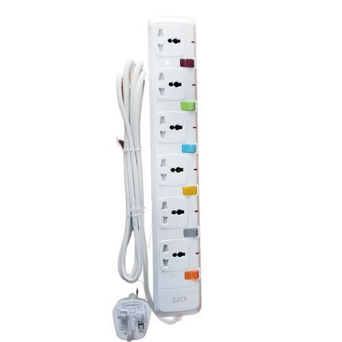 6 Way Extension With Uk Electric Cable - White