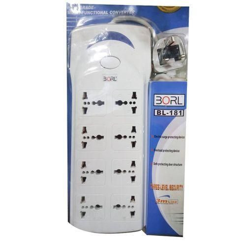 8 Ac Outlets Electric Extension Cable With UK Plug-White