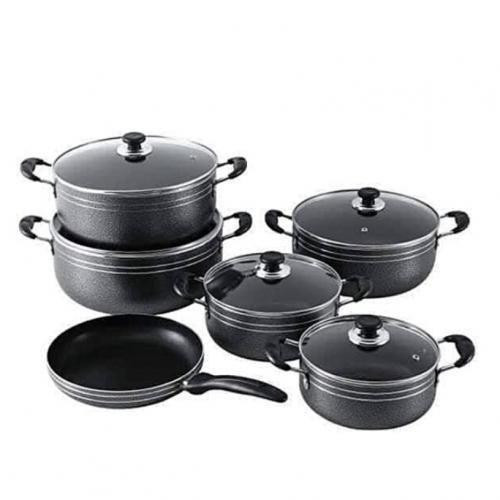 11pcs Aluminium Nonstick stock cooking pots and fry pan with heavy quality cookware set-Black