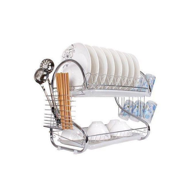 2-Layer Metallic Dish Drainer - Silver