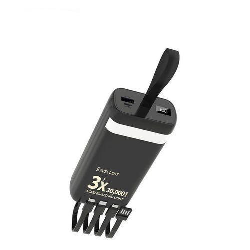 Excellent Power Bank Of 30000mAh With 4 Cables Usb Output Type C In And Led Light - Black/White