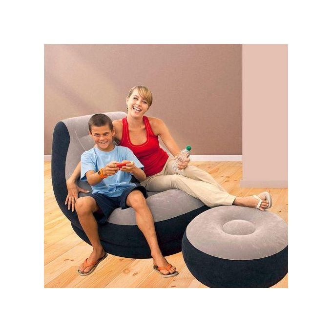 Deluxe Inflatable Chair With Footrest - Gray, Black