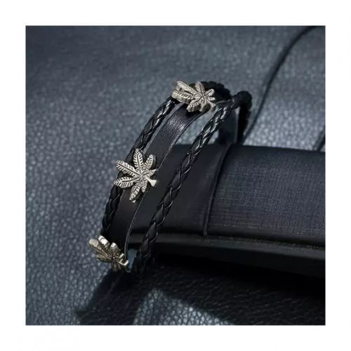 Maple Leaf Leather Bracelet- Black/Blue
