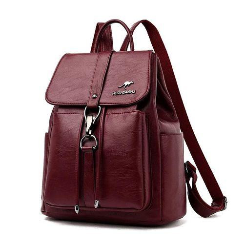 Ladies PU Leather Backpack Girl's Handbag - maroon