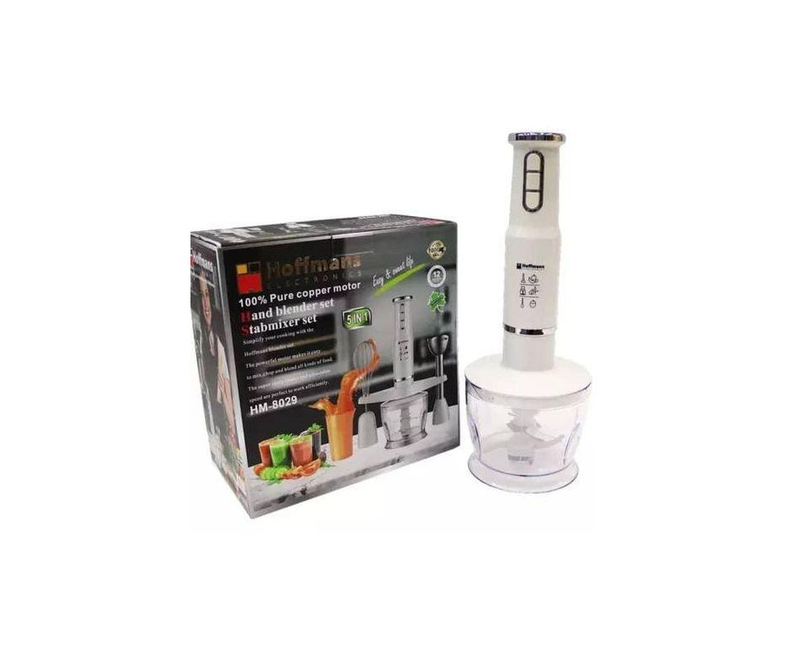 5 In 1 Stainless Small Immersion Electric Handheld Stick Blender and Mixer set With With Egg Whisk Attachment Mixing Beaker And BPA-FreeFood Chopper Bowl- Multicolor Hoffmans