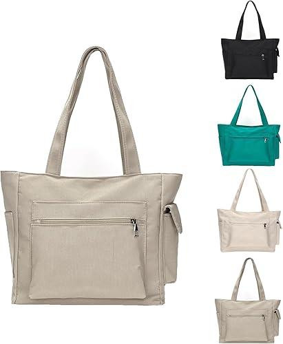 Canvas Shoulder Bag for Women Commuter Tote Bag Large Capacity Hobo Handbag with Pocket & Wide Strap for Travel Shopping Work