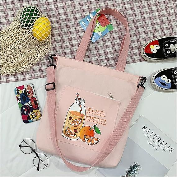 Canvas Shopping Bag Canvas Capacity Women Shoulder Bag Cotton Tote Shopper Bag Eco Reusable Travel Bag Sports Bag Cloth Messenger Bag Handbag- Pink/Black