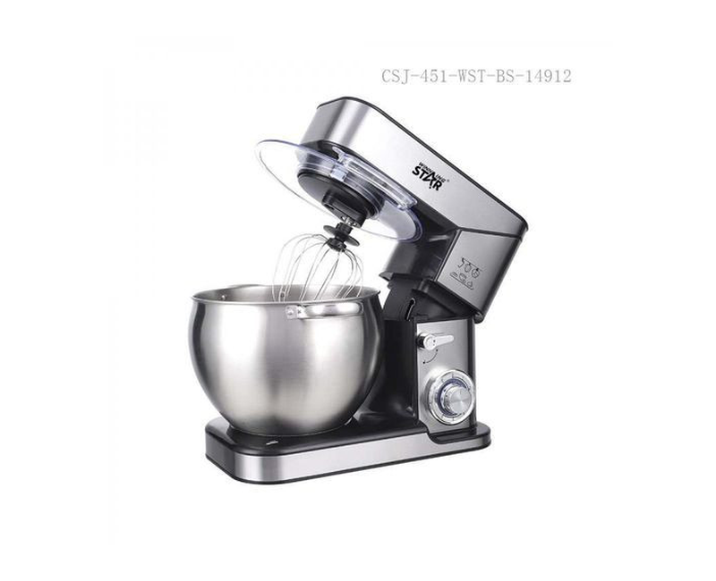 6-Speed Stand Mixer Cook Machine 10L with Stainless Steel Bowl Copper Motor Aluminum Dough Hook Flat Agitator Spatula 304 Balloon Whisk LED Indicator Light 4 Sucker Feet BS Plug- Silver Winning star