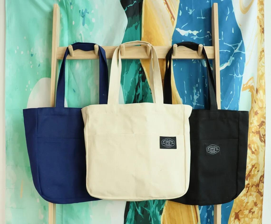 Women's Shoulder Bag Canvas Tote Bag Women's HandBag - White/Blue