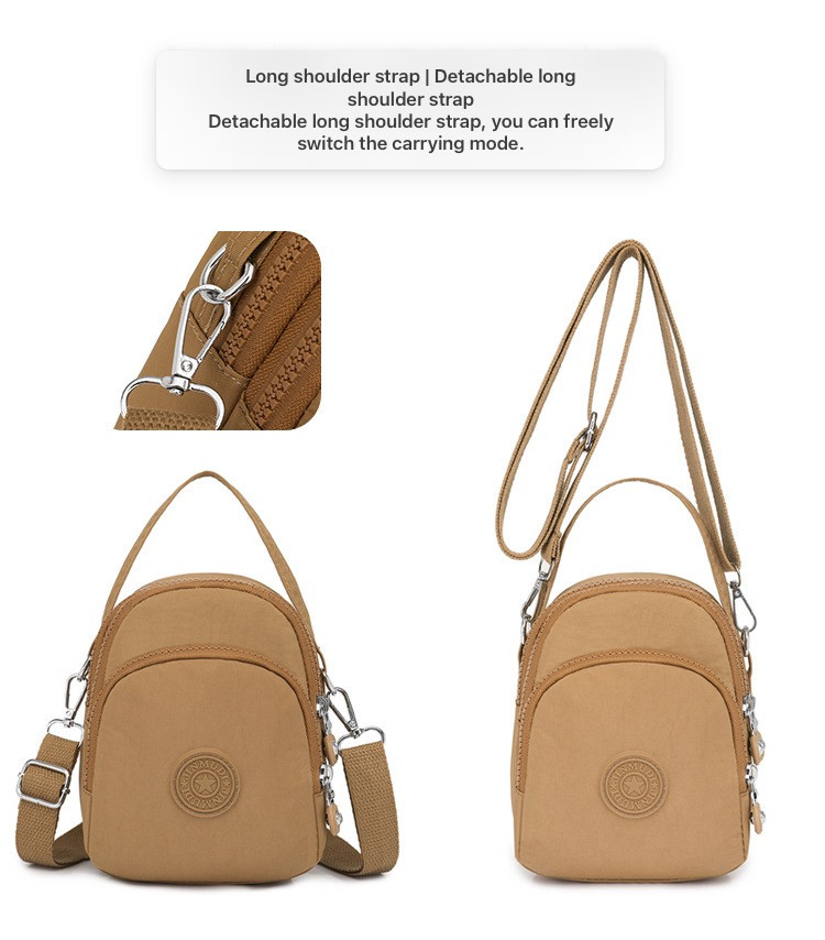 Mini Phone Bag for Women, Stylish Crossbody Bag with Multiple Layers Water-Resistant Nylon Fabric And External Headphone Jack Handbag - brown