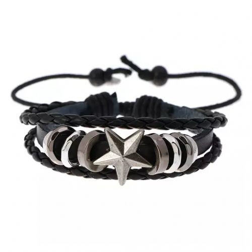 Star Leather Men's Bracelet- Black/Blue