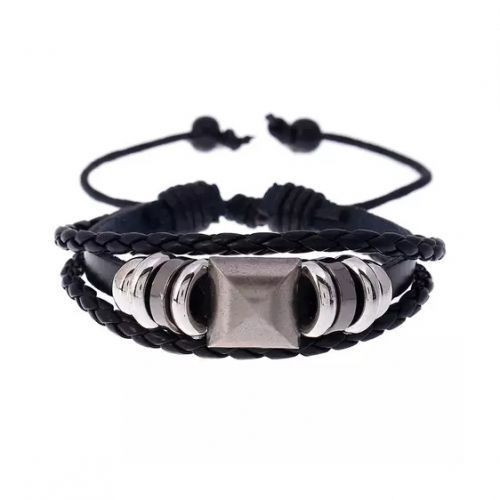 Leather Bracelet – Classic Black & Blue Wristband