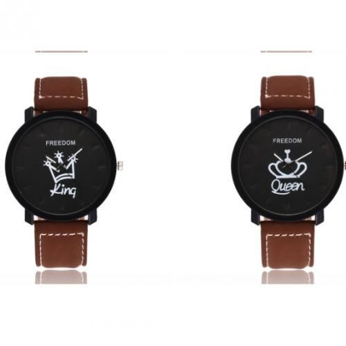 King & Queen Couple Watches Set - Brown