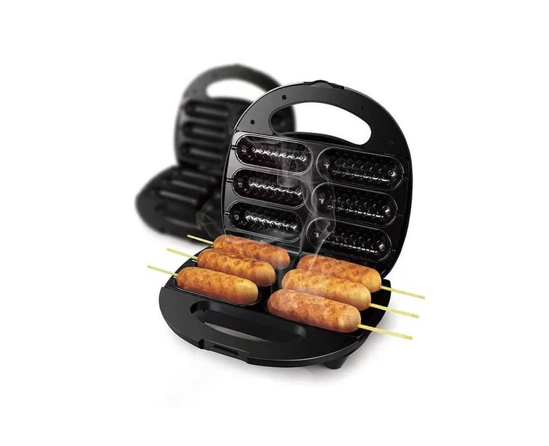 6 Pieces Of 800W Electric Hotdog Maker Iron Stainless Steel Hot Dog Plate Non-stick Breakfast Waffle Cake Maker Machine 220V- Silver Sonifer