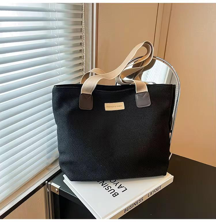 Ladies Woolen Shopping Bag Tote Bag Women's Hand Bag Girls Shoulder Bag - Black