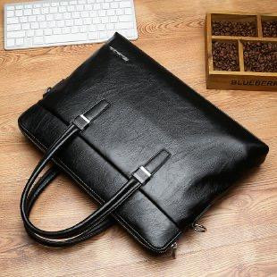 Men's Leather Briefcase Business Laptop Bag Waterproof Travel Satchel Bag Messenger Bag for Men - black