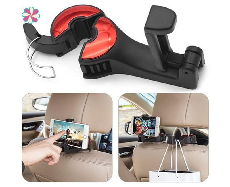 2 in 1 Car Headrest Hidden Hook,2023 New 2 in 1 Car Seat Hooks with Phone Holder,Universal 360°Rotation Headrest Hooks Purse Holder for Car, Bag, Groceries (2PCS)