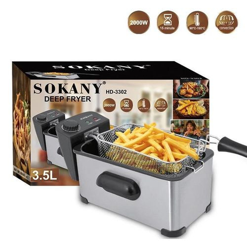 Sokany 3.5L Electric Deep Fryer-Stainless Steel Silver