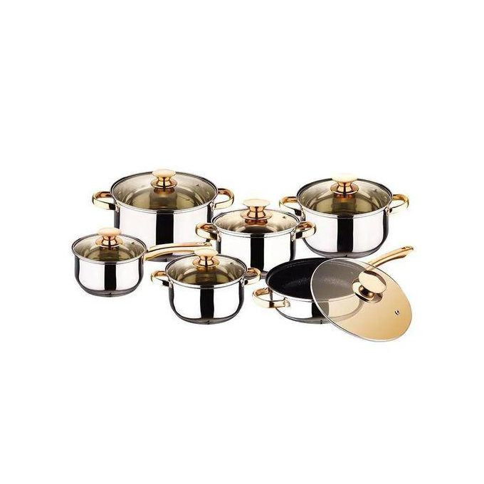 6PC Stainless Steel Cookware Set With Glass Lids - Silver