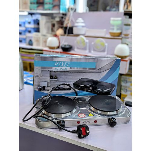 Pixel Double Solid Electric Hotplate - Silver