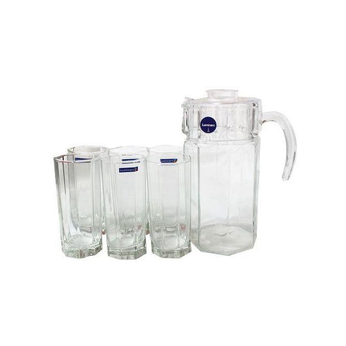 Luminarc 6 Pieces Of Juice Glasses Cups And 1 Jar Water Set -Colorless