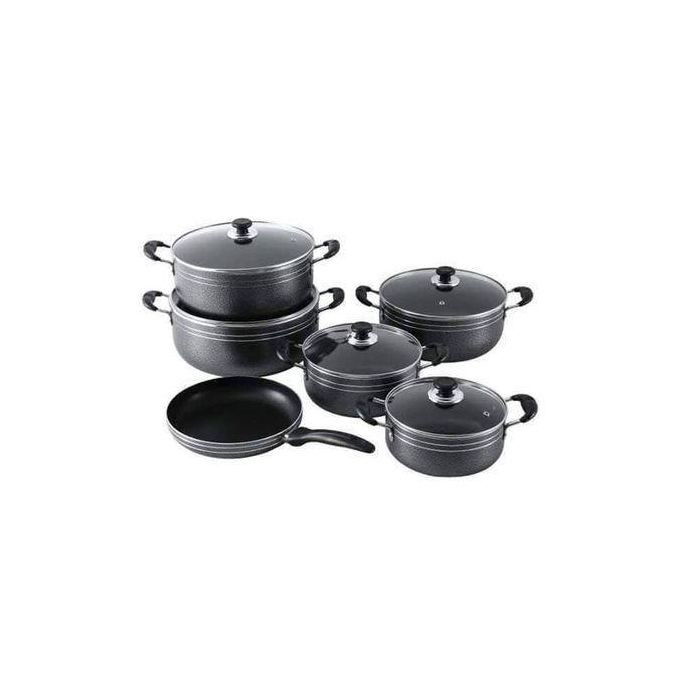 11 Piece Non-stick Saucepans Cookware Dishes Pots- Black.