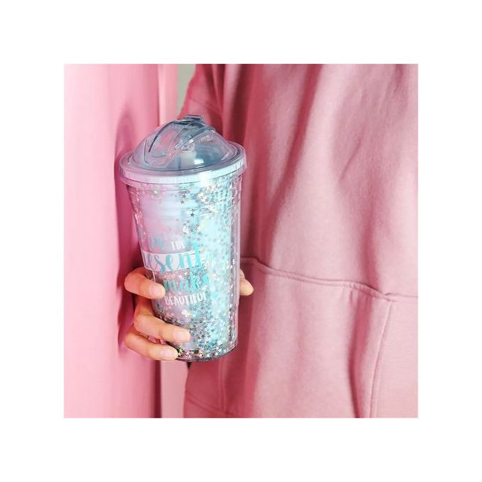 2-Layer Ice Cream Juice Bottle Cup with Straw-Multi-colours