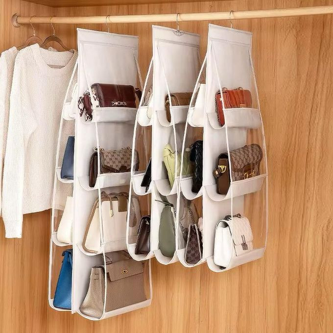 8 Pockets Handbag Storage Organizer, Purses, Scarves in Closet Bedroom - White