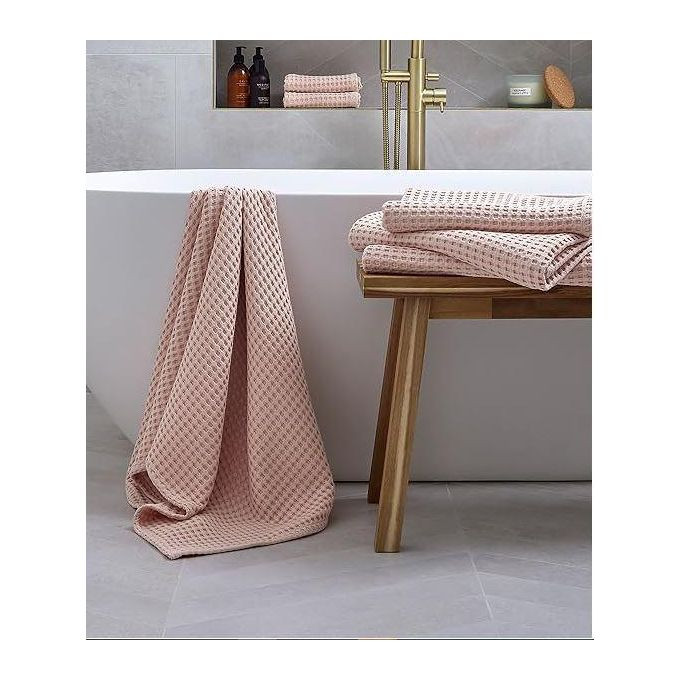 Waffle Bath Towel Set of 1 Set of 2 Quick Dry, Silky Lightweight 415GSM Bathroom Towel Waffle Design Blush Pink Slight Variation