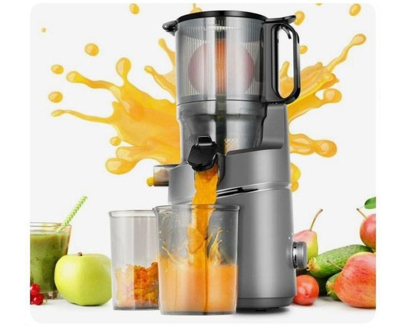250W Masticating Juicer, Sunmaki 5.11'' Large Cold Press Juicer for Whole Fruits and Vegetables, Easy to Clean& BPA-Free, Gray