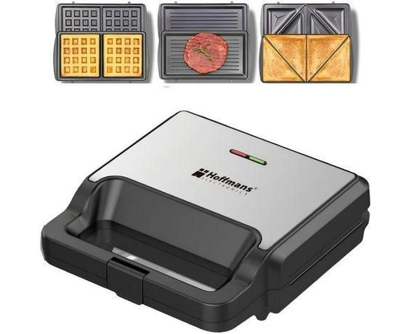 Hoffmans 3 in 1 Waffle Maker Sandwich Machine Barbecue Electric Baking Pan- Multicolor
