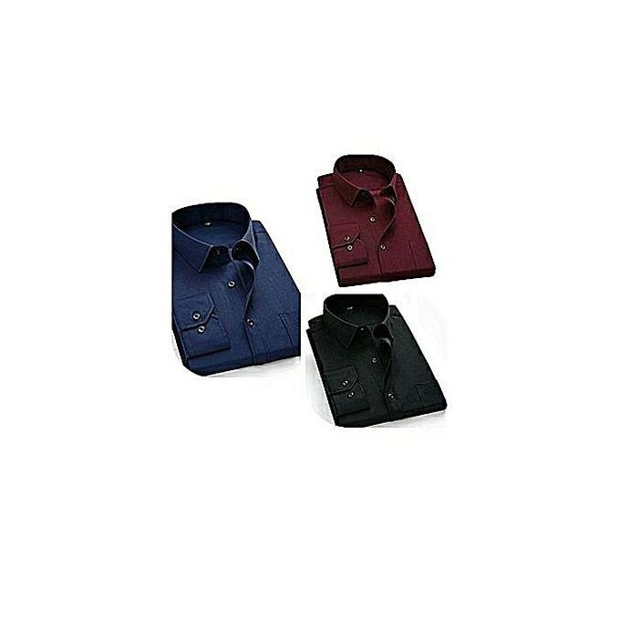 3 In 1 Pack Of Men's Formal Shirts - Black,Navy Blue,Maroon