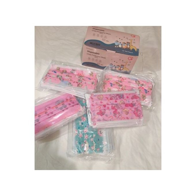 Unbranded Kid's Assorted Girls Character & Durable Disposable Mask - Pink/Green/Blue-50pcs