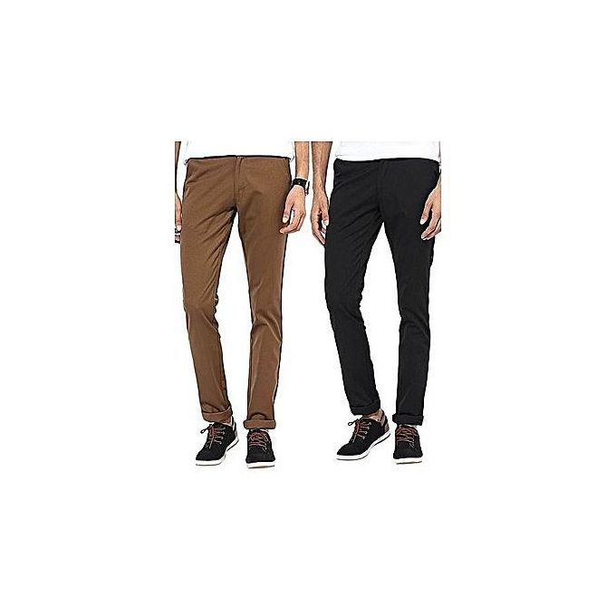 2pack of Khaki Stretcher Trousers - Coffee brown, Black