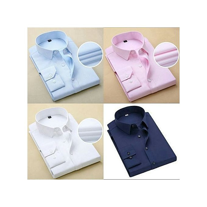 A Pack Of 4 Men's Shirts Sky Blue,Pink,Navy Blue,White