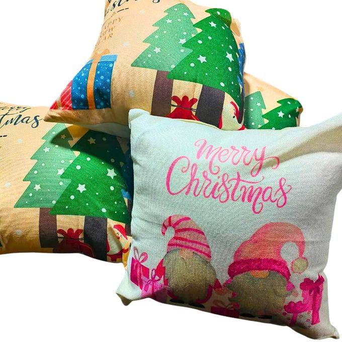 4Pc Filled Christmas Happy New Year Decorative Pillow Covers Set of 4 Home Decor Snow Throw Pillows for Couch Cushion Cover Holiday Linen Santa Claus, Gift, Christmas Tree Bells Design Pillow Case Farmhouse Decorations Pink, green ,Mixed Color may vary