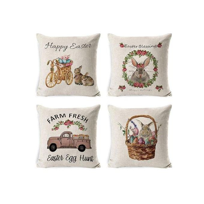 Easter Filled Cushion Covered Rabbit Flower Bunny Eggs Car Bike Pillow Covers Cushion Cases Pillowcases for Home Office Car Decorative, Sofa Bed Chair Decorations Set of 4, Spring Color Design Charming Pillow Color varies