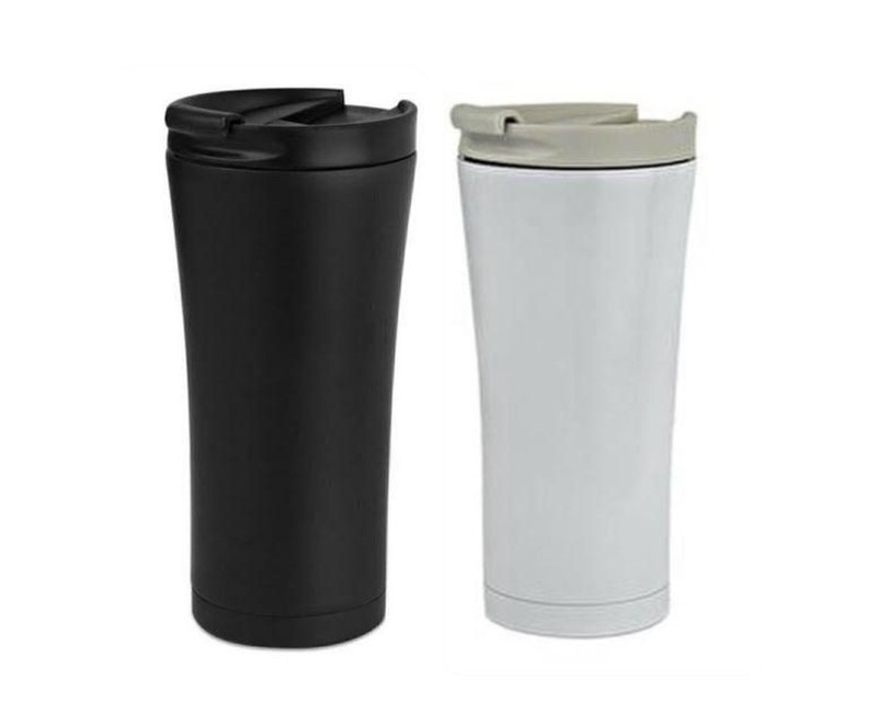 Two Stainless Steel Travel Mugs 0.5L - Black, White