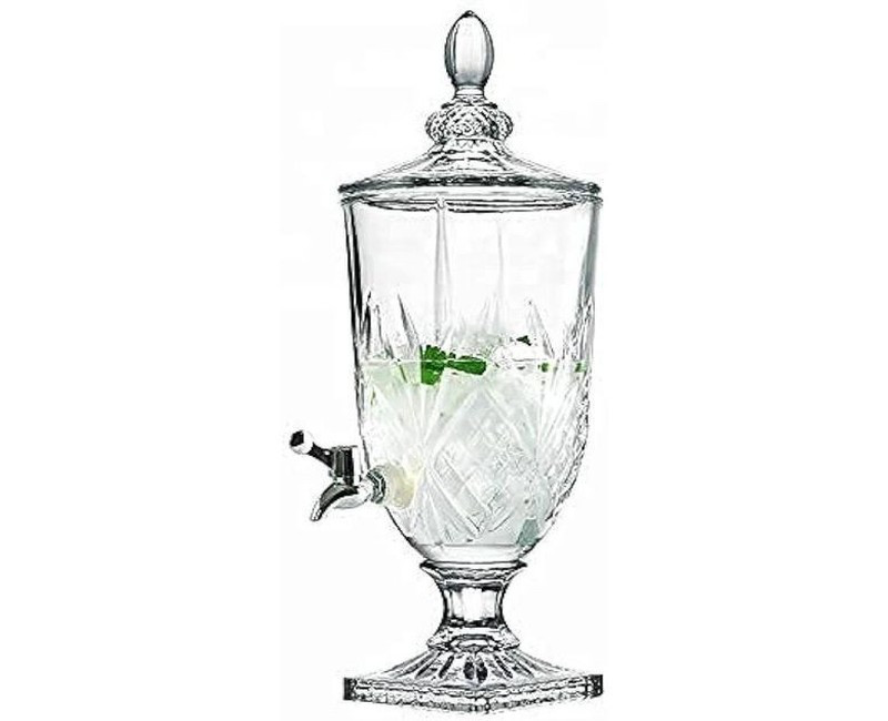 4.8 Liters Glass Beverage Dispenser Different Designs With Faucet For Serving Drinks At Parties-Transparent