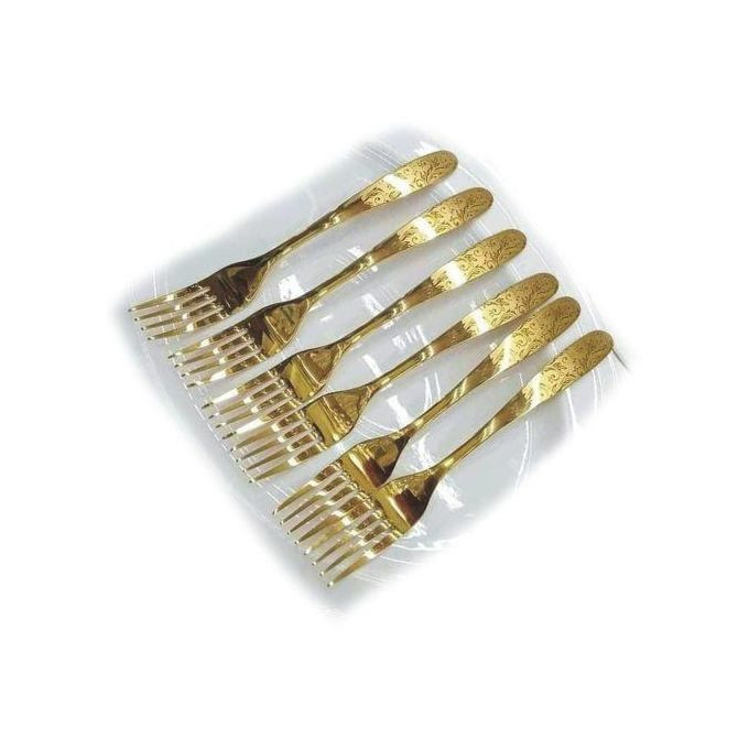 12 pieces stainless steel dinner forks - gold