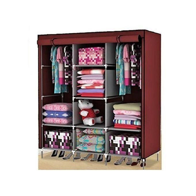 3 Column Cloth Frame Portable Wardrobe Storage - Maroon