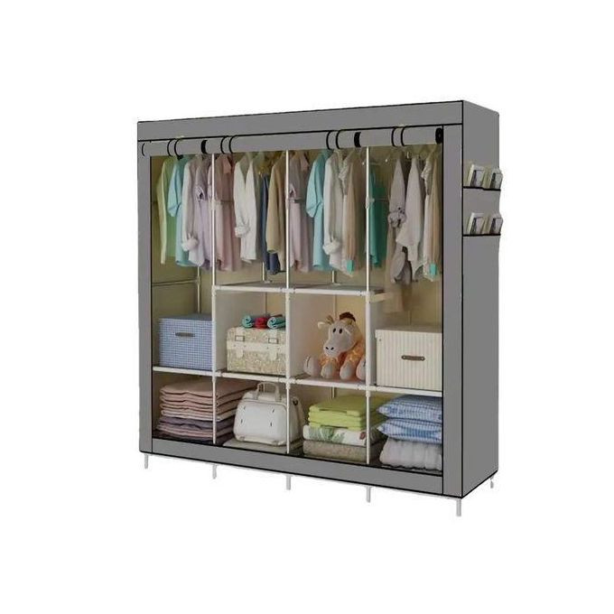 Foldable 4 Columns Clothes Bags Fabric Steel Frame Wadrobe Storage Organizer Closet-Multicolor