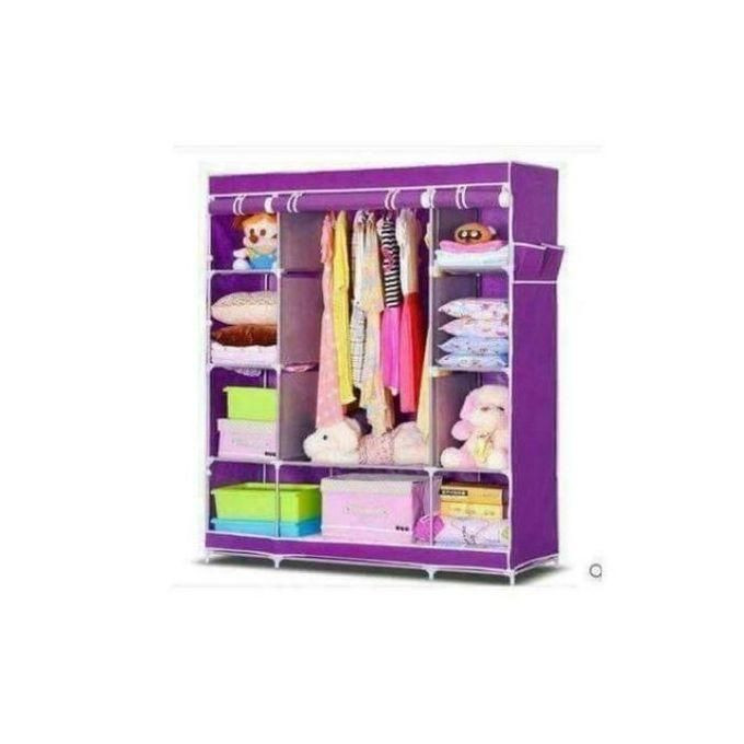 3 Column Cloth Frame Portable Wardrobe Storage - Purple