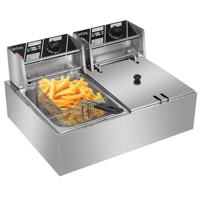 Commercial Double Deep Fryer, 12 Litres - Silver