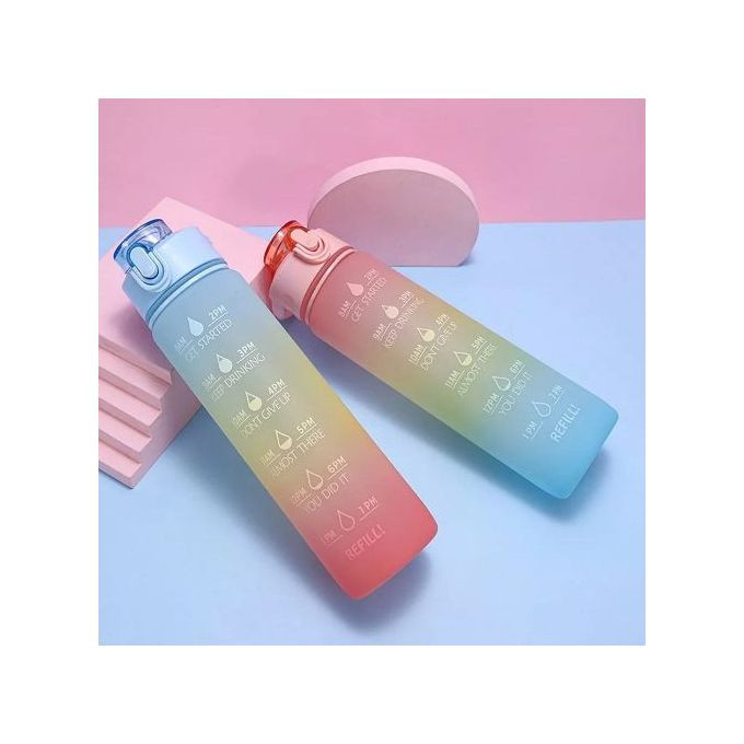 1L Time Marked Fitness Outdoor Frosted Water Bottle, Multi-Colour.