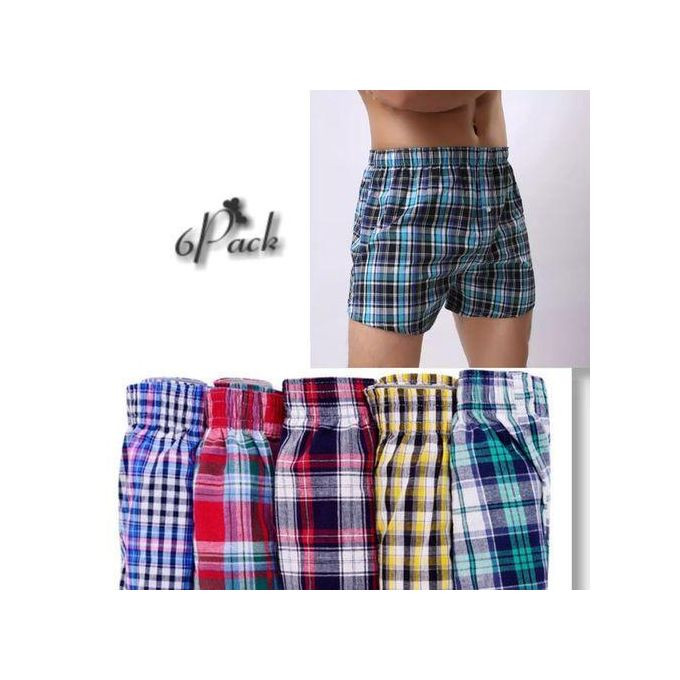 6Pcs Pure Cotton Checked Men's Boxers – Multicolor M